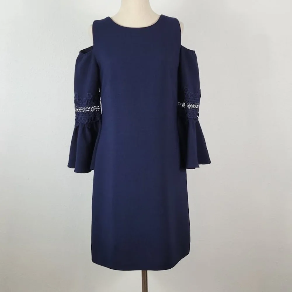ELIZA J sheath off shoulder dress blue Sz 10P - Picture 1 of 8
